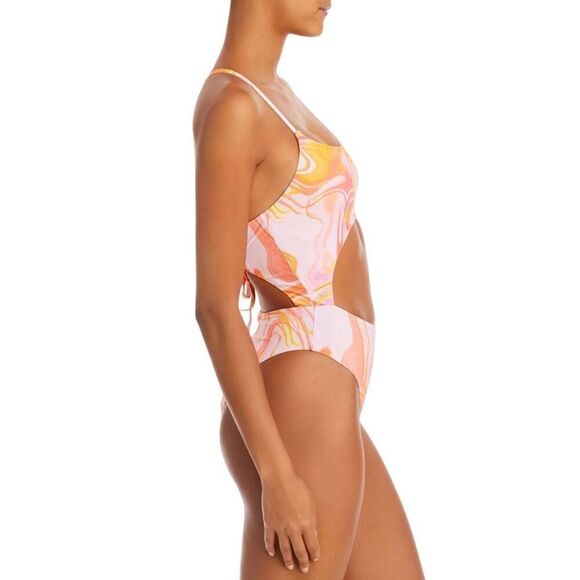NWT AQUA Swim Women’s Pink Orange Swirl One Piece Cutout Swimsuit - Picture 2 of 8
